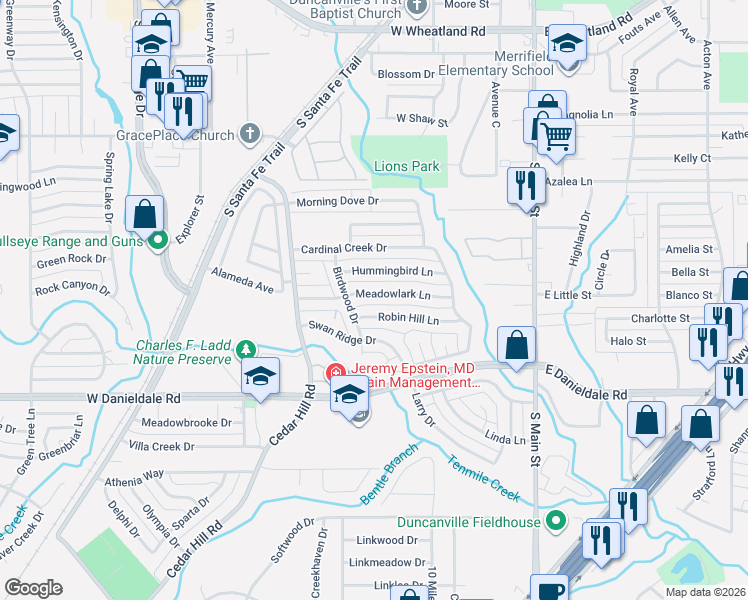 map of restaurants, bars, coffee shops, grocery stores, and more near in Duncanville