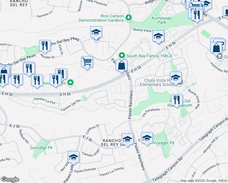 map of restaurants, bars, coffee shops, grocery stores, and more near 971 Via Mar Azul in Chula Vista