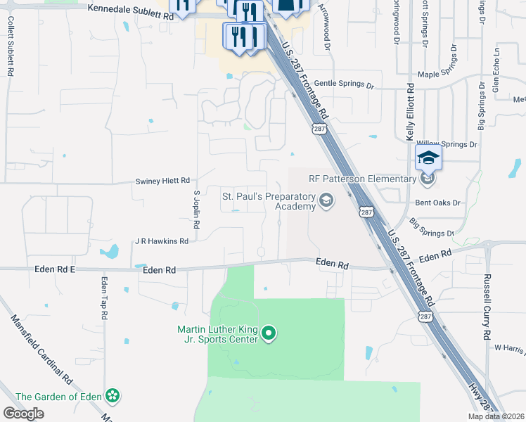 map of restaurants, bars, coffee shops, grocery stores, and more near 5004 Carnoustie Trail in Arlington