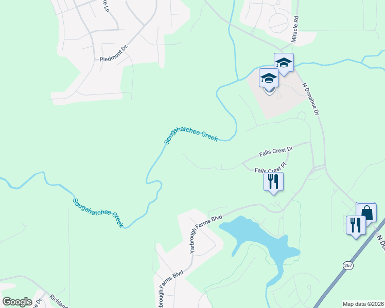 map of restaurants, bars, coffee shops, grocery stores, and more near 1415 Falls Crest Drive in Auburn