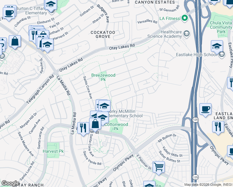 map of restaurants, bars, coffee shops, grocery stores, and more near 1855 Sheep Ranch Loop in Chula Vista