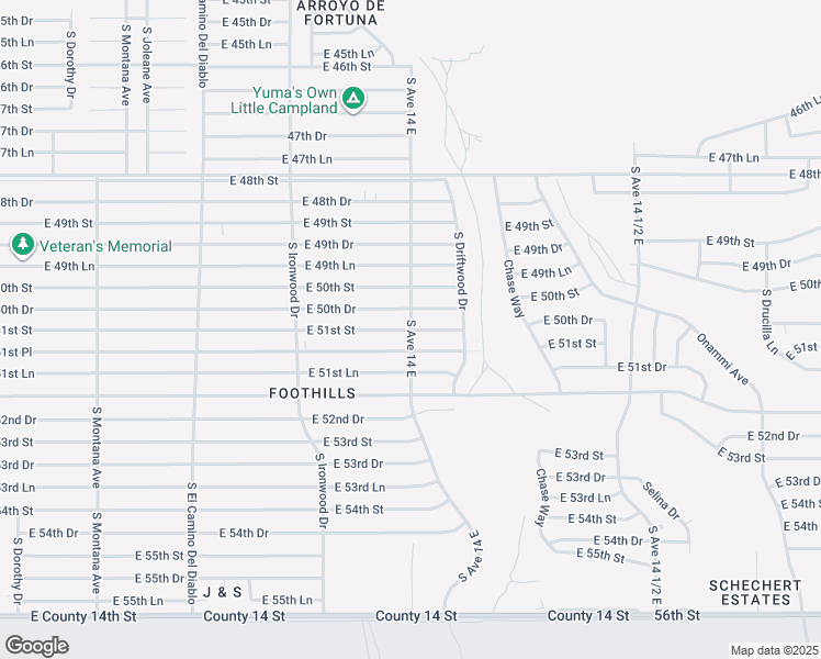 map of restaurants, bars, coffee shops, grocery stores, and more near South Avenue 14 East in Fortuna Foothills
