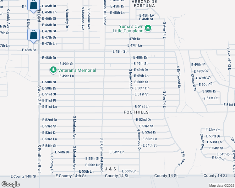 map of restaurants, bars, coffee shops, grocery stores, and more near 13696 East 50th Drive in Yuma