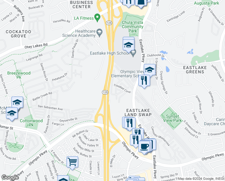 map of restaurants, bars, coffee shops, grocery stores, and more near 2060 Barbados Cove in Chula Vista