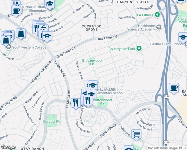 map of restaurants, bars, coffee shops, grocery stores, and more near 1787 Sage Tree Court in Chula Vista