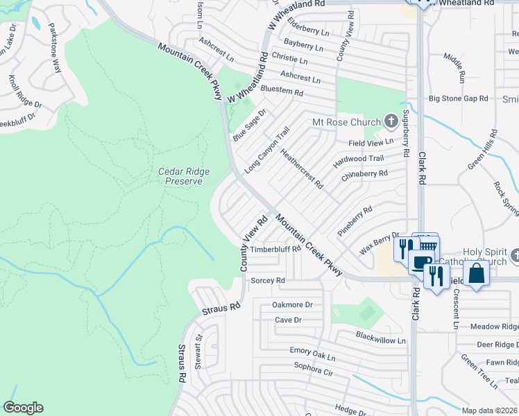 map of restaurants, bars, coffee shops, grocery stores, and more near 9502 Zelkova Circle in Dallas