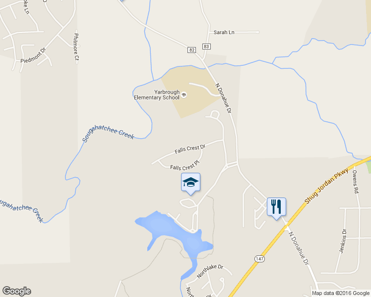 map of restaurants, bars, coffee shops, grocery stores, and more near Falls Crest Drive in Auburn