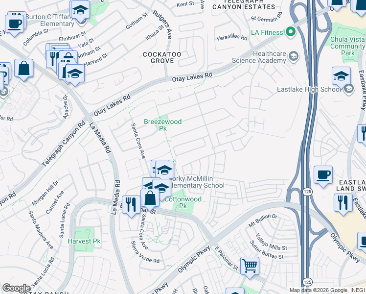 map of restaurants, bars, coffee shops, grocery stores, and more near 1826 Sheep Ranch Loop in Chula Vista