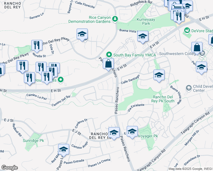 map of restaurants, bars, coffee shops, grocery stores, and more near 1152 Calle Dulce in Chula Vista