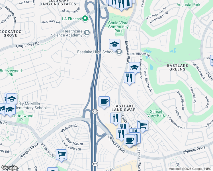 map of restaurants, bars, coffee shops, grocery stores, and more near 1227 Cabezas Cove in Chula Vista