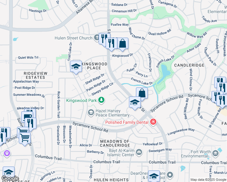 map of restaurants, bars, coffee shops, grocery stores, and more near 4609 Sleepy Ridge Circle in Fort Worth