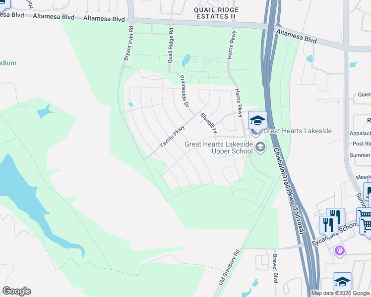 map of restaurants, bars, coffee shops, grocery stores, and more near 6701 Altamesa Boulevard in Benbrook