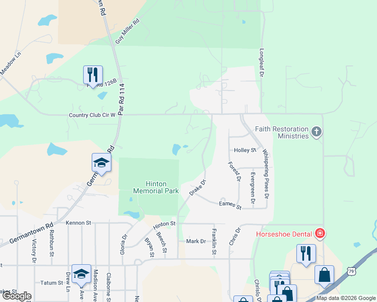 map of restaurants, bars, coffee shops, grocery stores, and more near 1409 Drake Drive in Minden
