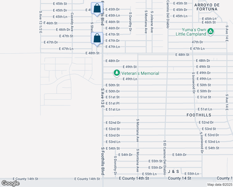 map of restaurants, bars, coffee shops, grocery stores, and more near 13180 East 50th Drive in Yuma