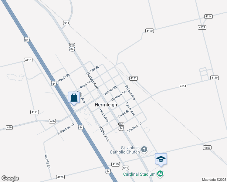 map of restaurants, bars, coffee shops, grocery stores, and more near 357 James Street in Hermleigh