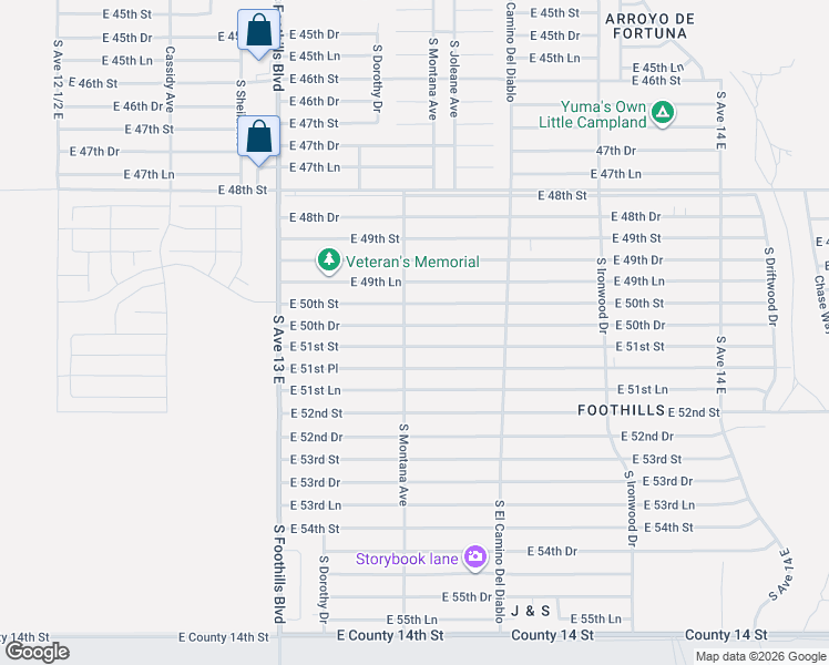 map of restaurants, bars, coffee shops, grocery stores, and more near 13318 East 50th Drive in Yuma