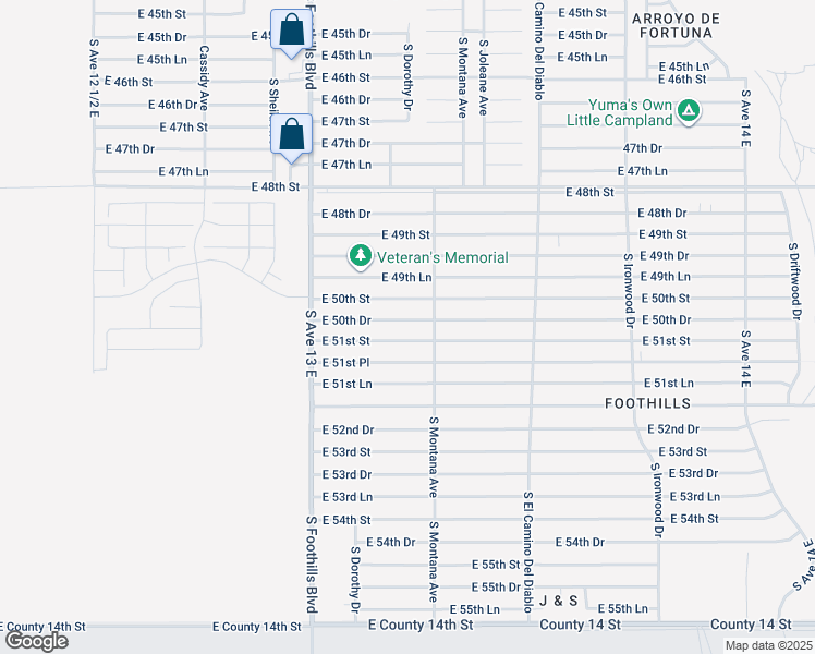 map of restaurants, bars, coffee shops, grocery stores, and more near 13000-13318 East 50th Drive in Yuma