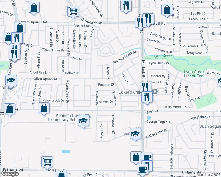 map of restaurants, bars, coffee shops, grocery stores, and more near 809 Quail Brook Drive in Arlington