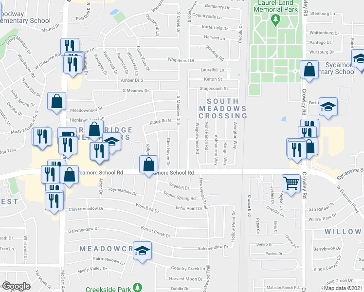 map of restaurants, bars, coffee shops, grocery stores, and more near 7308 Laurelhill Court South in Fort Worth