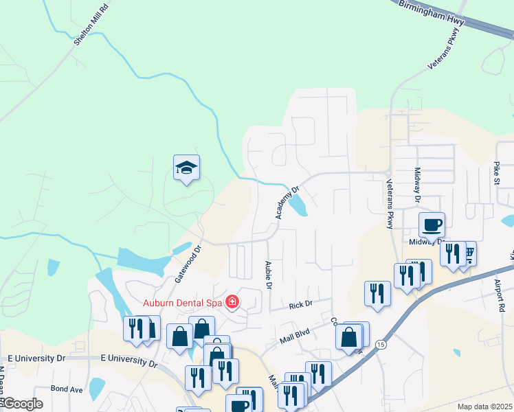 map of restaurants, bars, coffee shops, grocery stores, and more near 1451 Reynolds Drive in Auburn