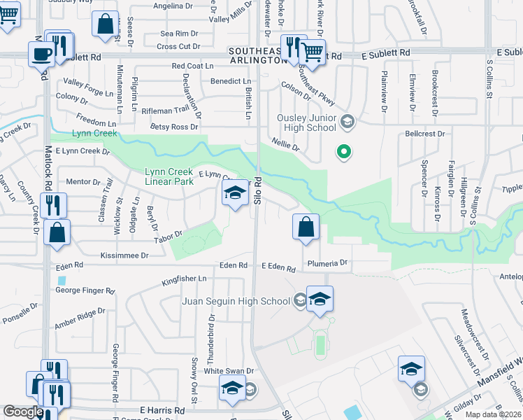 map of restaurants, bars, coffee shops, grocery stores, and more near 6704 Pax Court in Arlington