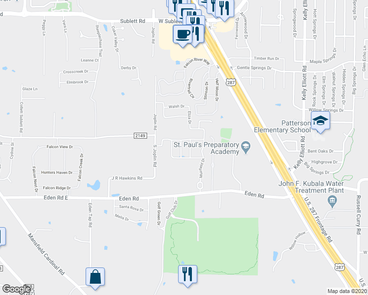 map of restaurants, bars, coffee shops, grocery stores, and more near 6807 Elderberry Drive in Arlington