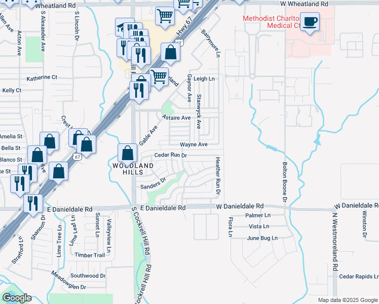 map of restaurants, bars, coffee shops, grocery stores, and more near 1111 Cedar Run Drive in Duncanville