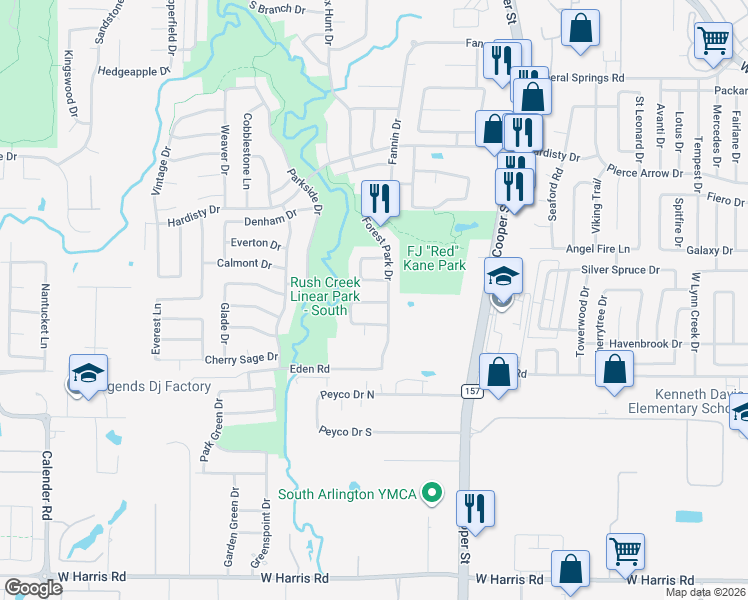 map of restaurants, bars, coffee shops, grocery stores, and more near 2005 Brianna Lane in Arlington
