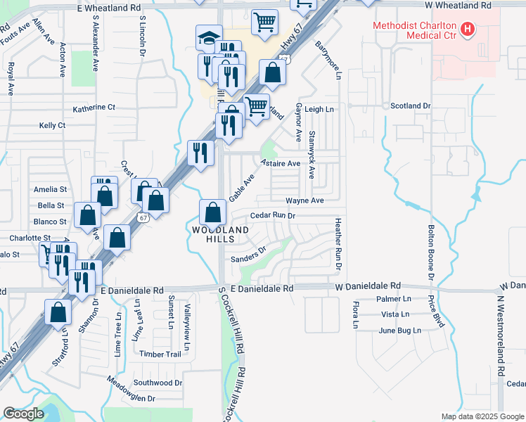 map of restaurants, bars, coffee shops, grocery stores, and more near 1019 Cedar Run Drive in Duncanville