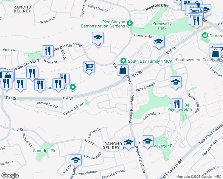 map of restaurants, bars, coffee shops, grocery stores, and more near 1109 Calle Dulce in Chula Vista