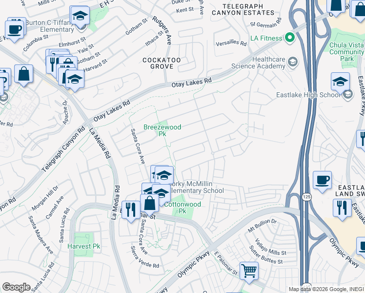 map of restaurants, bars, coffee shops, grocery stores, and more near 1826 Sheep Ranch Loop in Chula Vista