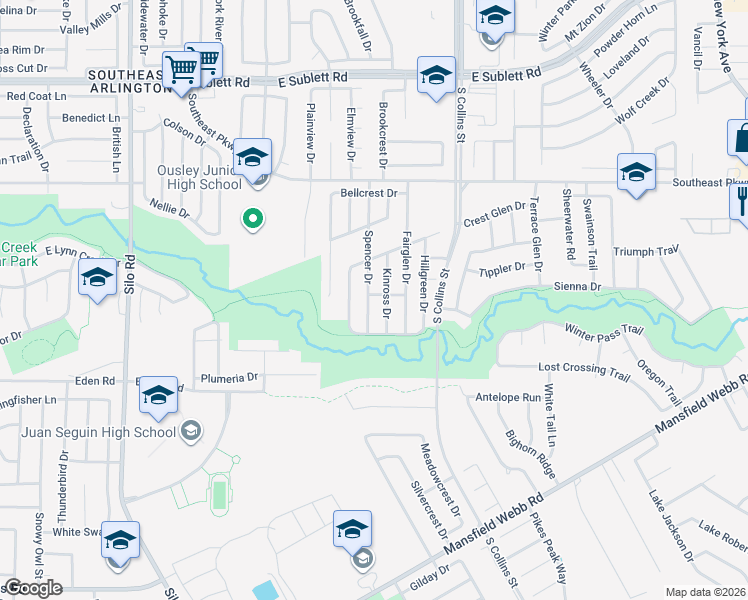 map of restaurants, bars, coffee shops, grocery stores, and more near 6701 Spencer Drive in Arlington