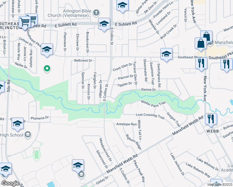 map of restaurants, bars, coffee shops, grocery stores, and more near 1315 Sienna Dr in Arlington