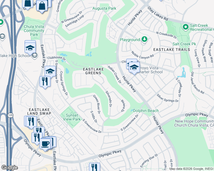 map of restaurants, bars, coffee shops, grocery stores, and more near 2389 Oro Court in Chula Vista