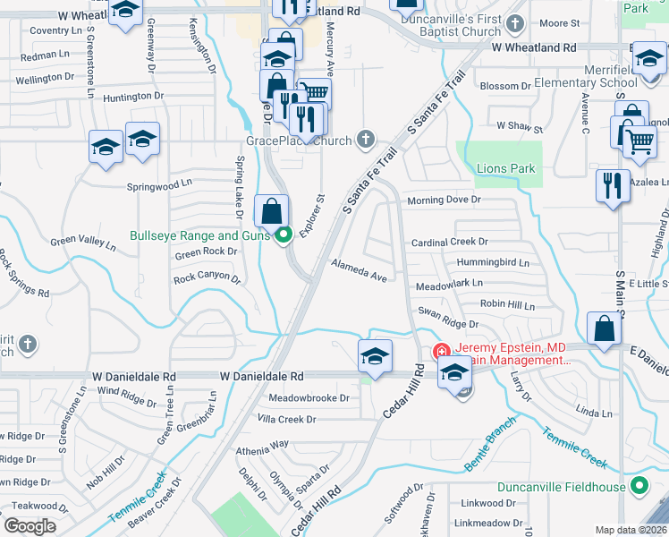 map of restaurants, bars, coffee shops, grocery stores, and more near 630 Alameda Avenue in Duncanville