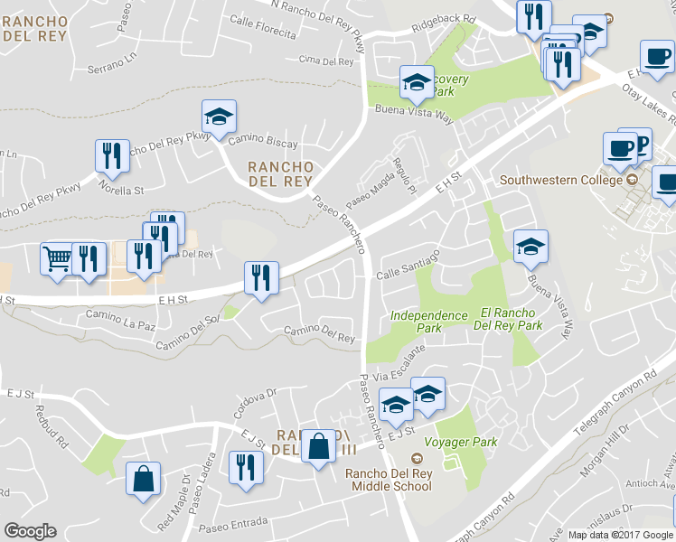 map of restaurants, bars, coffee shops, grocery stores, and more near 1152 Calle Dulce in Chula Vista