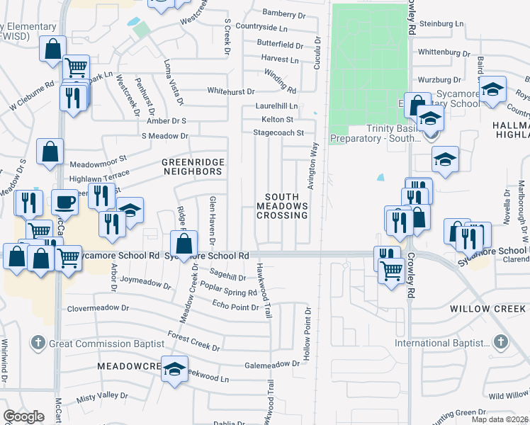 map of restaurants, bars, coffee shops, grocery stores, and more near 7304 Nohl Ranch Road in Fort Worth