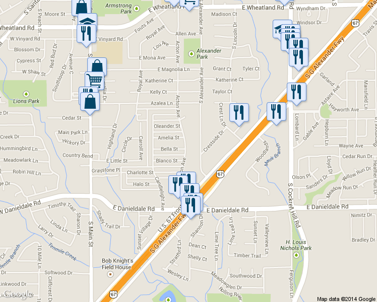 map of restaurants, bars, coffee shops, grocery stores, and more near 1322 Acton Ave in Duncanville