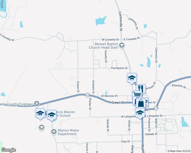 map of restaurants, bars, coffee shops, grocery stores, and more near 112-198 Graham Street in Marion