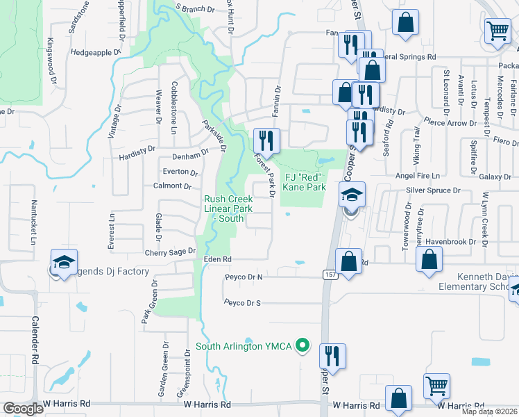 map of restaurants, bars, coffee shops, grocery stores, and more near 2005 Brianna Lane in Arlington
