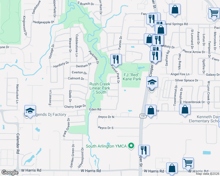 map of restaurants, bars, coffee shops, grocery stores, and more near 2005 Brianna Lane in Arlington