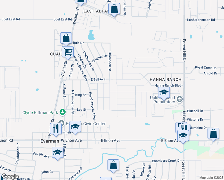 map of restaurants, bars, coffee shops, grocery stores, and more near 230-298 East Bell Avenue in Everman