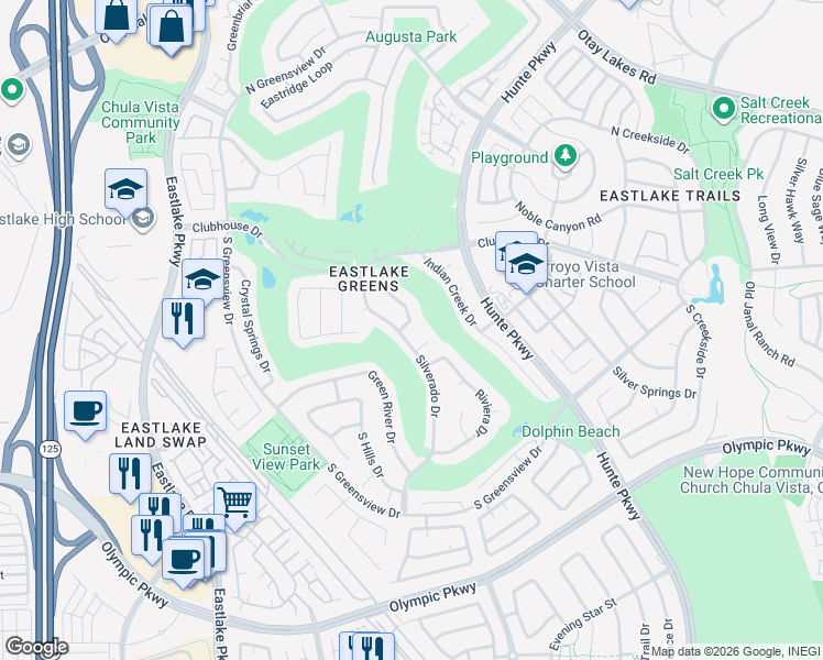 map of restaurants, bars, coffee shops, grocery stores, and more near 2389 Oro Court in Chula Vista
