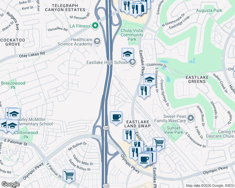 map of restaurants, bars, coffee shops, grocery stores, and more near 2060 Barbados Cove in Chula Vista