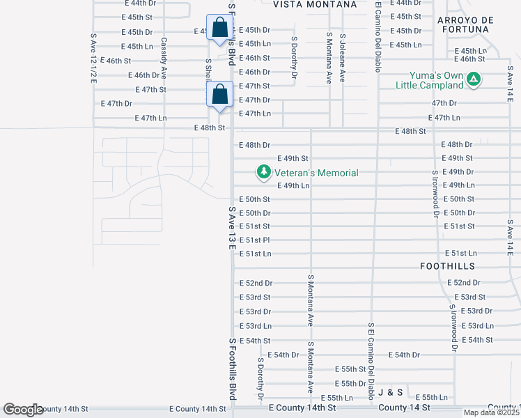 map of restaurants, bars, coffee shops, grocery stores, and more near 13180 East 50th Drive in Yuma
