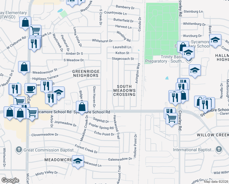 map of restaurants, bars, coffee shops, grocery stores, and more near 7304 Nohl Ranch Road in Fort Worth