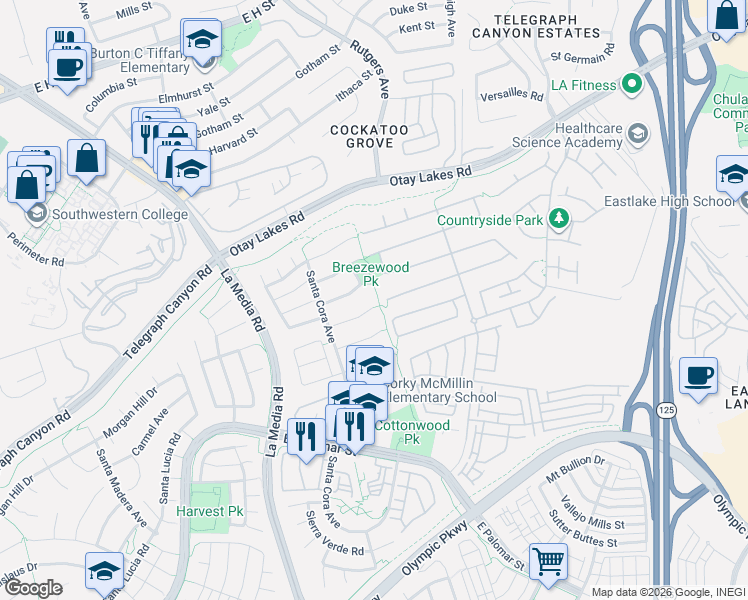 map of restaurants, bars, coffee shops, grocery stores, and more near 1787 Sage Tree Court in Chula Vista