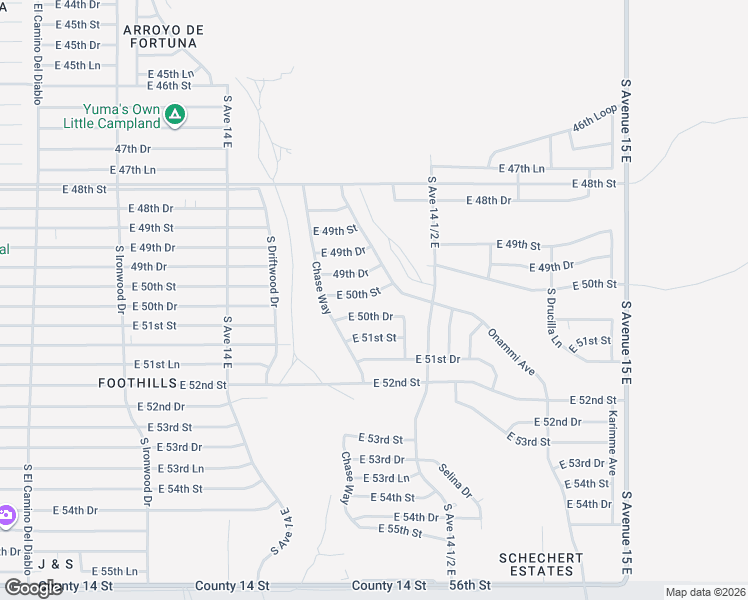 map of restaurants, bars, coffee shops, grocery stores, and more near East 50th Drive in Yuma