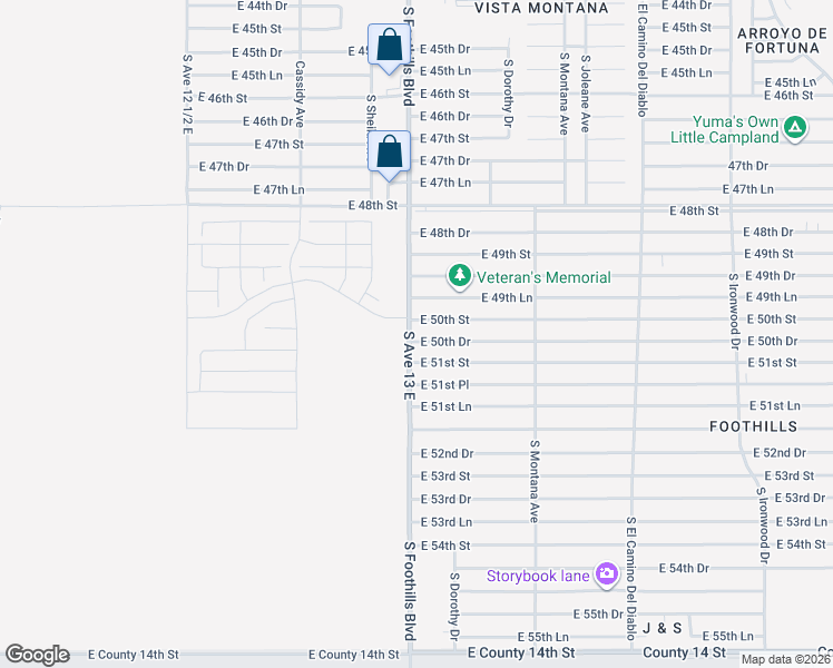 map of restaurants, bars, coffee shops, grocery stores, and more near 13000-13318 E 50th Dr in Yuma