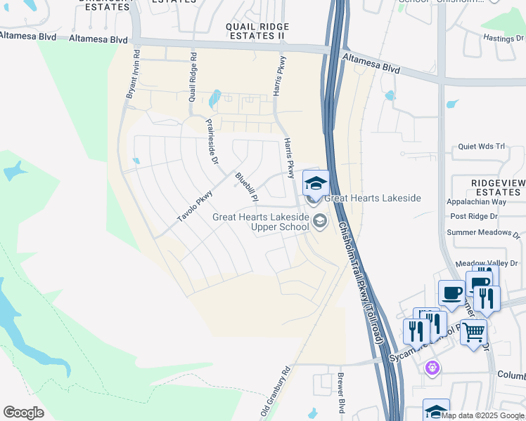 map of restaurants, bars, coffee shops, grocery stores, and more near 6701 Altamesa Boulevard in Benbrook